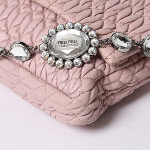 Very good condition MIUMIU Matelasse one shoulder bag RP0233 Nappa leather Bijou chain Pink Silver hardware Used 4a000514