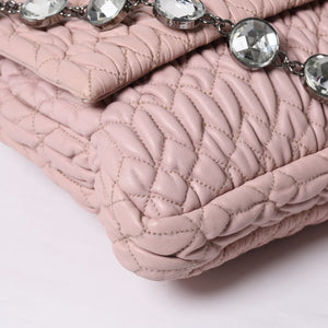 Very good condition MIUMIU Matelasse one shoulder bag RP0233 Nappa leather Bijou chain Pink Silver hardware Used 4a000514