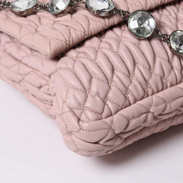 Very good condition MIUMIU Matelasse one shoulder bag RP0233 Nappa leather Bijou chain Pink Silver hardware Used 4a000514