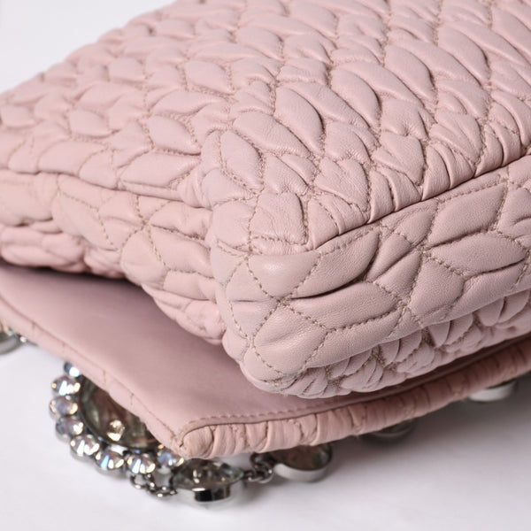 Very good condition MIUMIU Matelasse one shoulder bag RP0233 Nappa leather Bijou chain Pink Silver hardware Used 4a000514