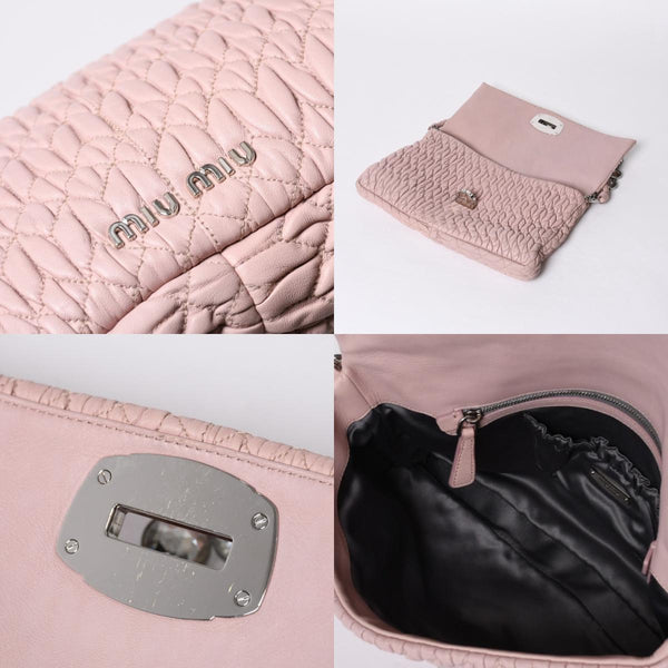 Very good condition MIUMIU Matelasse one shoulder bag RP0233 Nappa leather Bijou chain Pink Silver hardware Used 4a000514
