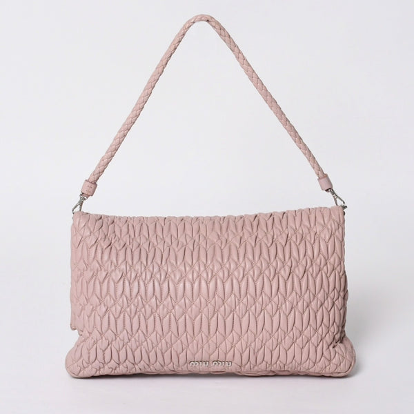Very good condition MIUMIU Matelasse one shoulder bag RP0233 Nappa leather Bijou chain Pink Silver hardware Used 4a000514