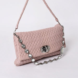 Very good condition MIUMIU Matelasse one shoulder bag RP0233 Nappa leather Bijou chain Pink Silver hardware Used 4a000514