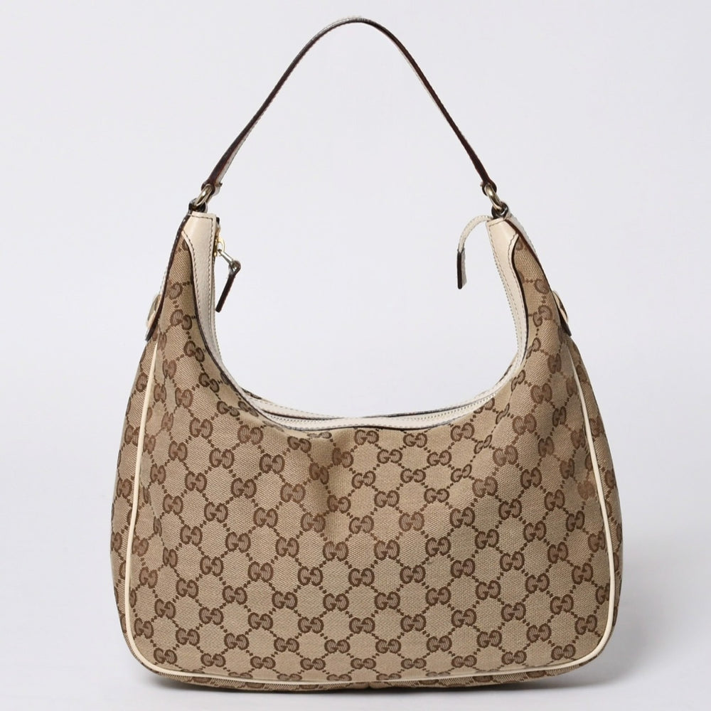 GUCCI グッチ GGキャンバス ショルダーバッグ 153010 ワンショルダー セミレザー カーキベージュ 白 アイボリー 4a000269