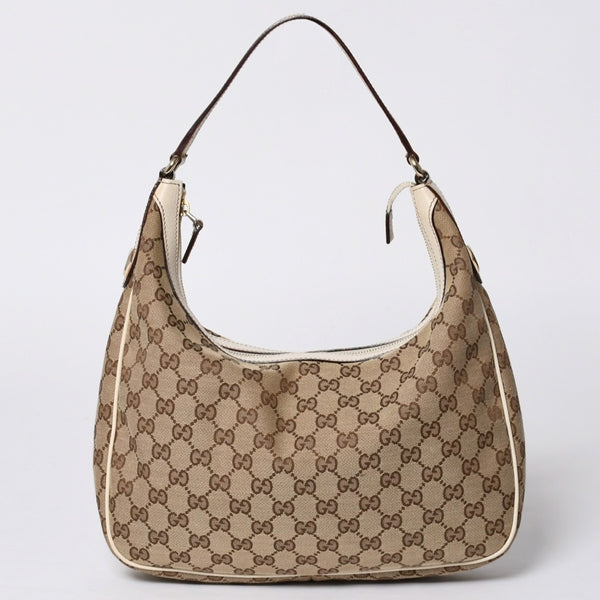 GUCCI グッチ GGキャンバス ショルダーバッグ 153010 ワンショルダー セミレザー カーキベージュ 白 アイボリー 4a000269