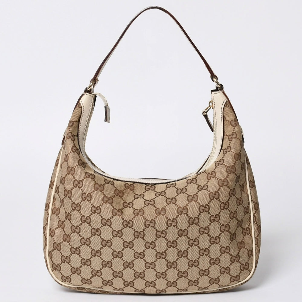 GUCCI グッチ GGキャンバス ショルダーバッグ 153010 ワンショルダー セミレザー カーキベージュ 白 アイボリー 4a000269