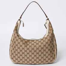 画像をギャラリービューアに読み込む, GUCCI グッチ GGキャンバス ショルダーバッグ 153010 ワンショルダー セミレザー カーキベージュ 白 アイボリー 4a000269