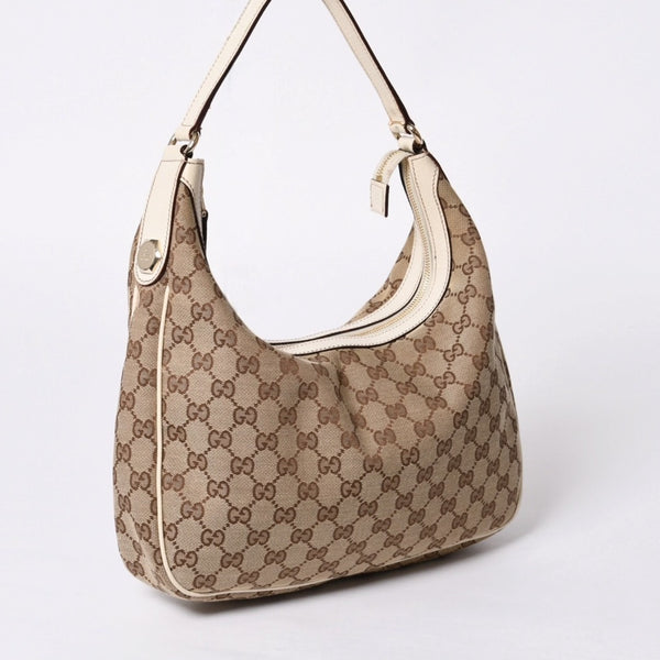 GUCCI グッチ GGキャンバス ショルダーバッグ 153010 ワンショルダー セミレザー カーキベージュ 白 アイボリー 4a000269