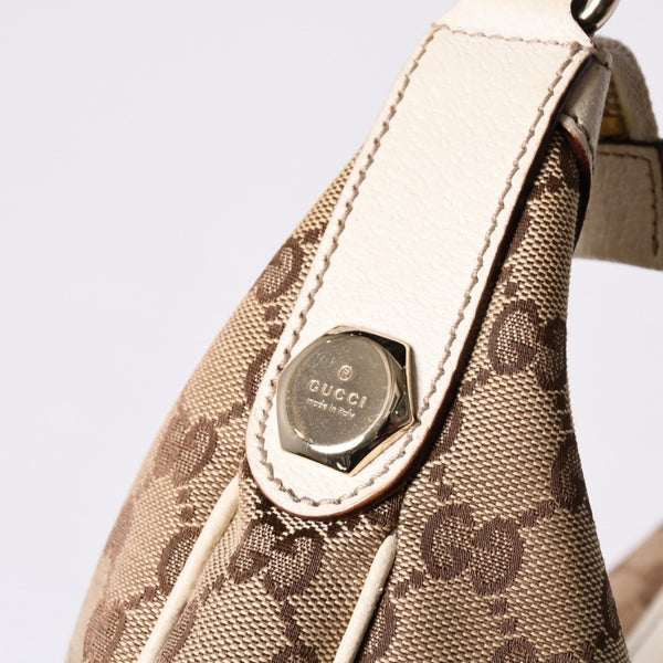 GUCCI グッチ GGキャンバス ショルダーバッグ 153010 ワンショルダー セミレザー カーキベージュ 白 アイボリー 4a000269