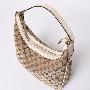 GUCCI グッチ GGキャンバス ショルダーバッグ 153010 ワンショルダー セミレザー カーキベージュ 白 アイボリー 4a000269
