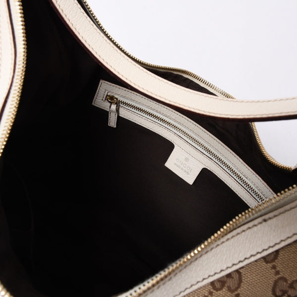 GUCCI グッチ GGキャンバス ショルダーバッグ 153010 ワンショルダー セミレザー カーキベージュ 白 アイボリー 4a000269