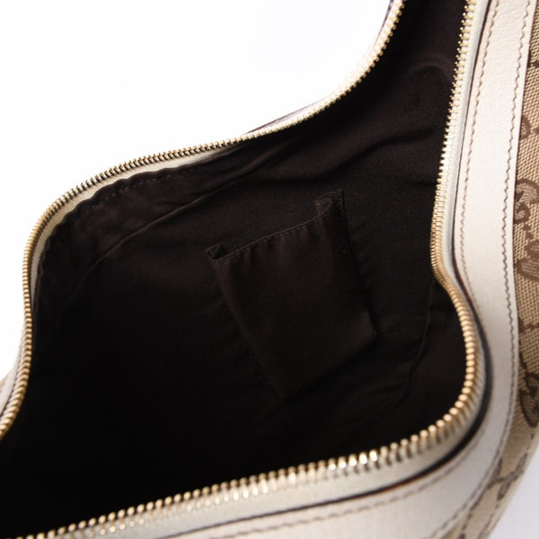 GUCCI グッチ GGキャンバス ショルダーバッグ 153010 ワンショルダー セミレザー カーキベージュ 白 アイボリー 4a000269