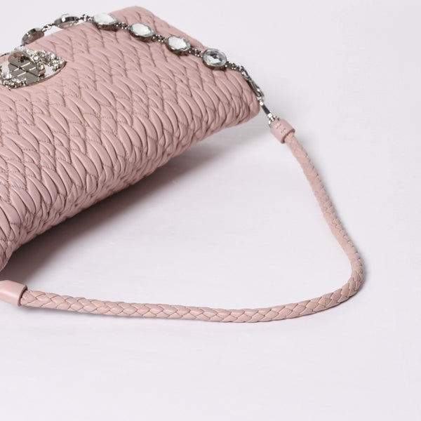 Very good condition MIUMIU Matelasse one shoulder bag RP0233 Nappa leather Bijou chain Pink Silver hardware Used 4a000514