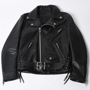 極美品 CHROME HEARTS クロムハーツ JJ DEAN JJ ディーン ダガージップ ライダース レザージャケット サイズS ブラック 中古 4a000613