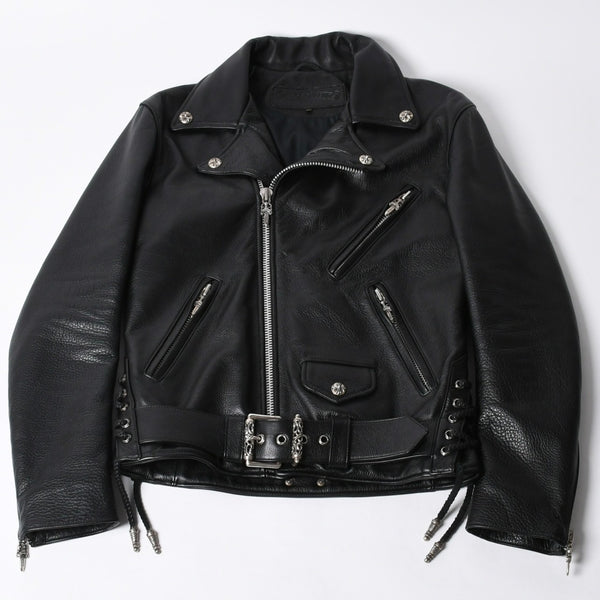 極美品 CHROME HEARTS クロムハーツ JJ DEAN JJ ディーン ダガージップ ライダース レザージャケット サイズS ブラック 中古 4a000613