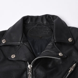 極美品 CHROME HEARTS クロムハーツ JJ DEAN JJ ディーン ダガージップ ライダース レザージャケット サイズS ブラック 中古 4a000613