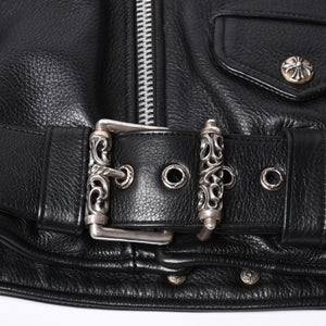 極美品 CHROME HEARTS クロムハーツ JJ DEAN JJ ディーン ダガージップ ライダース レザージャケット サイズS ブラック 中古 4a000613