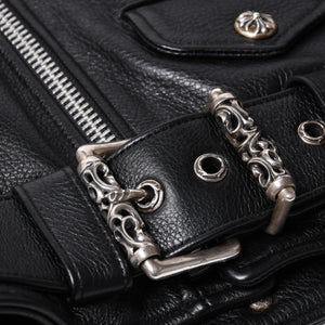 極美品 CHROME HEARTS クロムハーツ JJ DEAN JJ ディーン ダガージップ ライダース レザージャケット サイズS ブラック 中古 4a000613