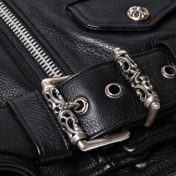 極美品 CHROME HEARTS クロムハーツ JJ DEAN JJ ディーン ダガージップ ライダース レザージャケット サイズS ブラック 中古 4a000613