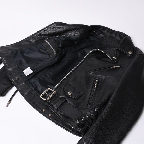 極美品 CHROME HEARTS クロムハーツ JJ DEAN JJ ディーン ダガージップ ライダース レザージャケット サイズS ブラック 中古 4a000613