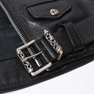極美品 CHROME HEARTS クロムハーツ JJ DEAN JJ ディーン ダガージップ ライダース レザージャケット サイズS ブラック 中古 4a000613