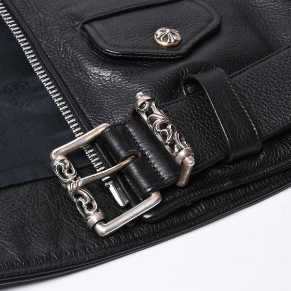 極美品 CHROME HEARTS クロムハーツ JJ DEAN JJ ディーン ダガージップ ライダース レザージャケット サイズS ブラック 中古 4a000613