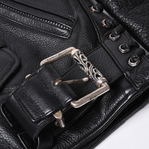 極美品 CHROME HEARTS クロムハーツ JJ DEAN JJ ディーン ダガージップ ライダース レザージャケット サイズS ブラック 中古 4a000613