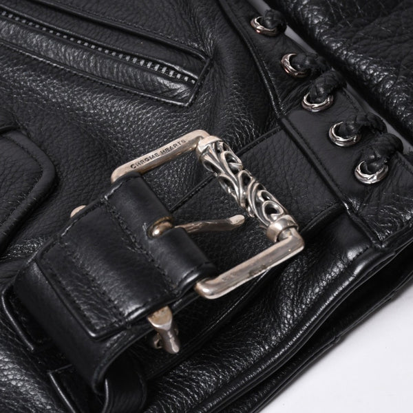 極美品 CHROME HEARTS クロムハーツ JJ DEAN JJ ディーン ダガージップ ライダース レザージャケット サイズS ブラック 中古 4a000613