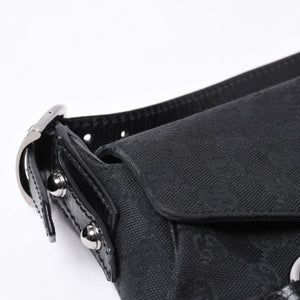GUCCI Gucci Horsebit Hobo Handbag 120984 GG Canvas Leather Black Silver Hardware Good Condition Used 4a000401