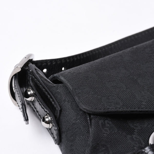GUCCI Gucci Horsebit Hobo Handbag 120984 GG Canvas Leather Black Silver Hardware Good Condition Used 4a000401