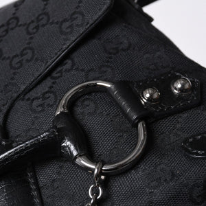 GUCCI Gucci Horsebit Hobo Handbag 120984 GG Canvas Leather Black Silver Hardware Good Condition Used 4a000401