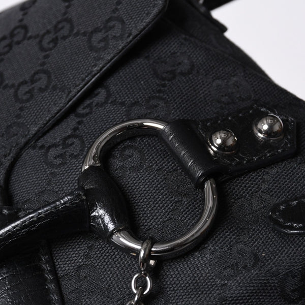 GUCCI Gucci Horsebit Hobo Handbag 120984 GG Canvas Leather Black Silver Hardware Good Condition Used 4a000401