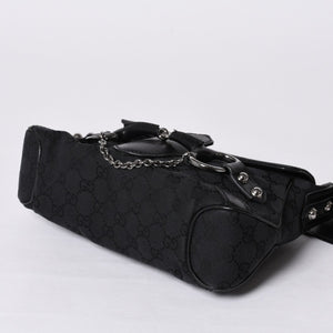 GUCCI Gucci Horsebit Hobo Handbag 120984 GG Canvas Leather Black Silver Hardware Good Condition Used 4a000401