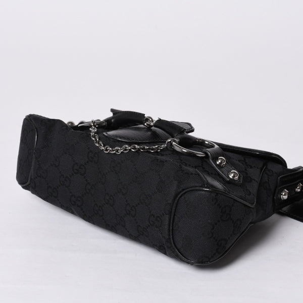GUCCI Gucci Horsebit Hobo Handbag 120984 GG Canvas Leather Black Silver Hardware Good Condition Used 4a000401