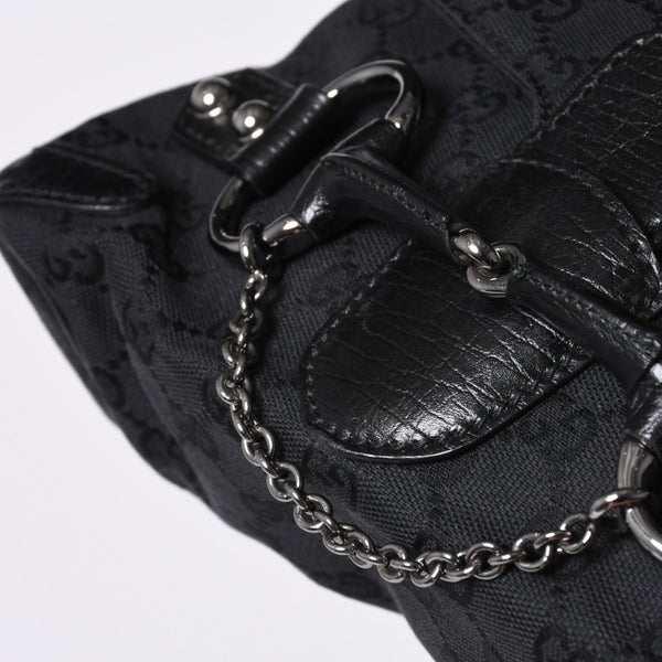 GUCCI Gucci Horsebit Hobo Handbag 120984 GG Canvas Leather Black Silver Hardware Good Condition Used 4a000401