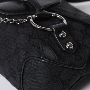GUCCI Gucci Horsebit Hobo Handbag 120984 GG Canvas Leather Black Silver Hardware Good Condition Used 4a000401