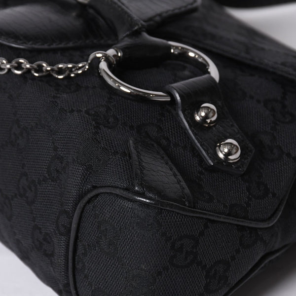 GUCCI Gucci Horsebit Hobo Handbag 120984 GG Canvas Leather Black Silver Hardware Good Condition Used 4a000401