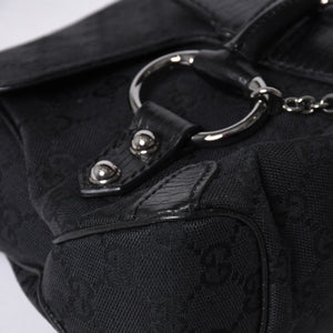 GUCCI Gucci Horsebit Hobo Handbag 120984 GG Canvas Leather Black Silver Hardware Good Condition Used 4a000401