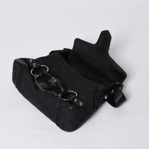 GUCCI Gucci Horsebit Hobo Handbag 120984 GG Canvas Leather Black Silver Hardware Good Condition Used 4a000401