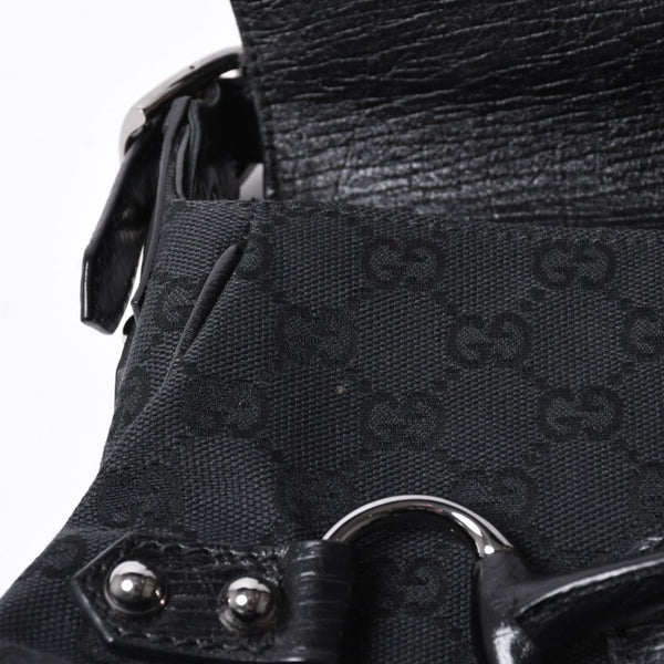 GUCCI Gucci Horsebit Hobo Handbag 120984 GG Canvas Leather Black Silver Hardware Good Condition Used 4a000401