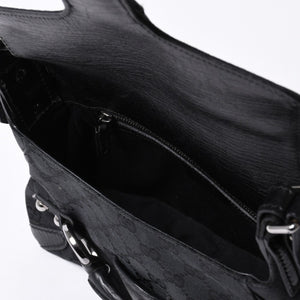 GUCCI Gucci Horsebit Hobo Handbag 120984 GG Canvas Leather Black Silver Hardware Good Condition Used 4a000401