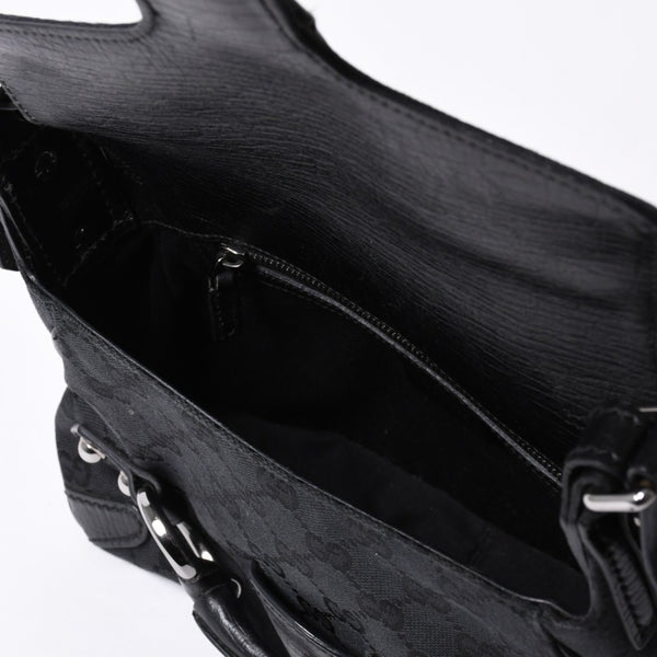 GUCCI Gucci Horsebit Hobo Handbag 120984 GG Canvas Leather Black Silver Hardware Good Condition Used 4a000401