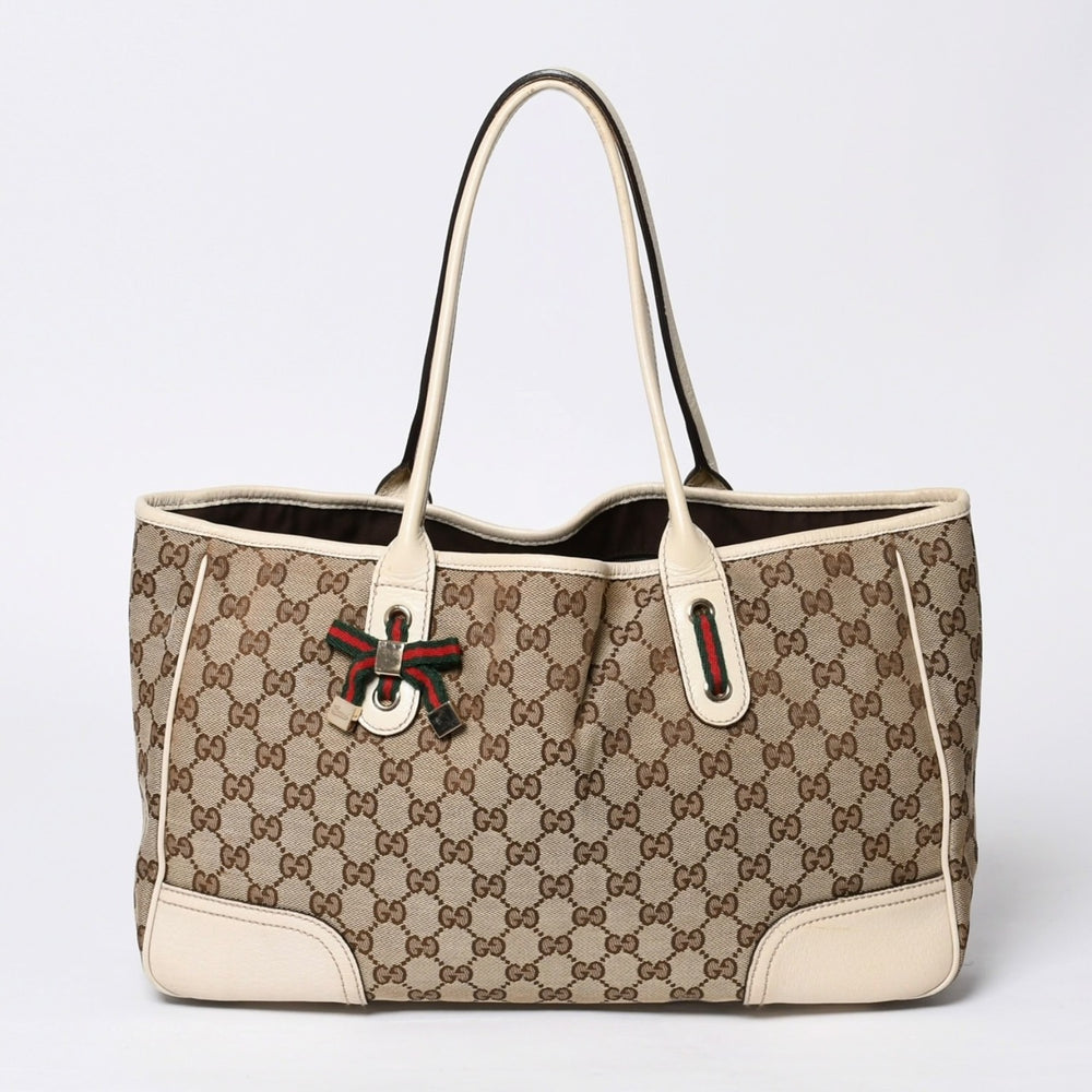 GUCCI グッチ ワンショルダー ハンドバッグ 163805 2123 GGキャンバス シェリーライン レザー ベージュ 美品 中古 4a000214