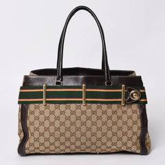 GUCCI グッチ ワンショルダー ハンドバッグ 162873 205027 GGキャンバス シェリーライン レザー ブラウン 美品 中古 4a000209