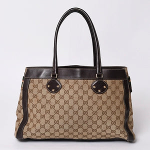 GUCCI グッチ ワンショルダー ハンドバッグ 162873 205027 GGキャンバス シェリーライン レザー ブラウン 美品 中古 4a000209