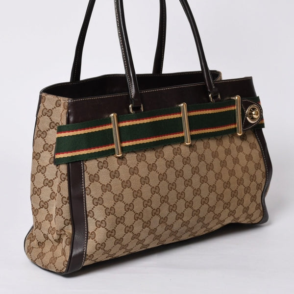 GUCCI グッチ ワンショルダー ハンドバッグ 162873 205027 GGキャンバス シェリーライン レザー ブラウン 美品 中古 4a000209