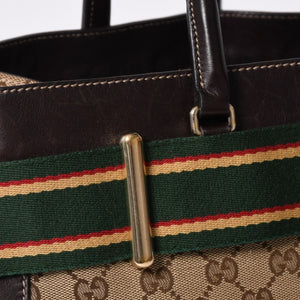 GUCCI グッチ ワンショルダー ハンドバッグ 162873 205027 GGキャンバス シェリーライン レザー ブラウン 美品 中古 4a000209