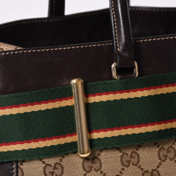 GUCCI グッチ ワンショルダー ハンドバッグ 162873 205027 GGキャンバス シェリーライン レザー ブラウン 美品 中古 4a000209