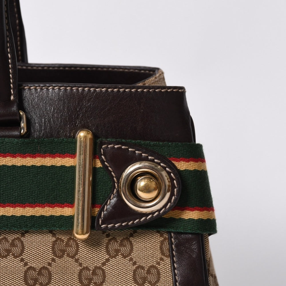 GUCCI グッチ ワンショルダー ハンドバッグ 162873 205027 GGキャンバス シェリーライン レザー ブラウン 美品 中古 4a000209
