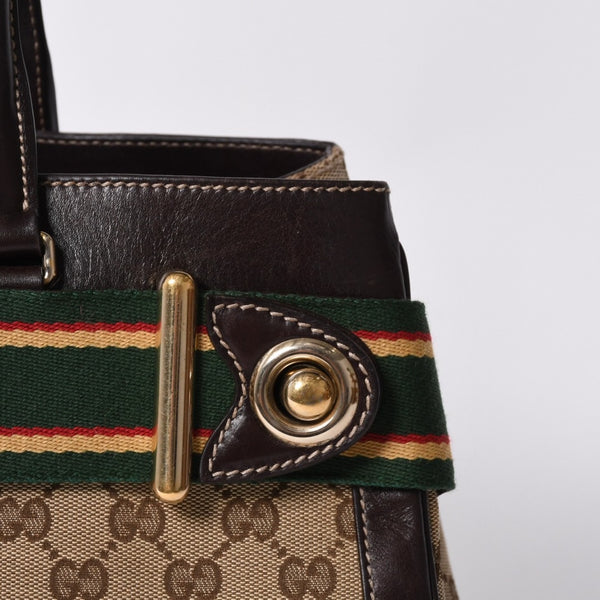 GUCCI グッチ ワンショルダー ハンドバッグ 162873 205027 GGキャンバス シェリーライン レザー ブラウン 美品 中古 4a000209